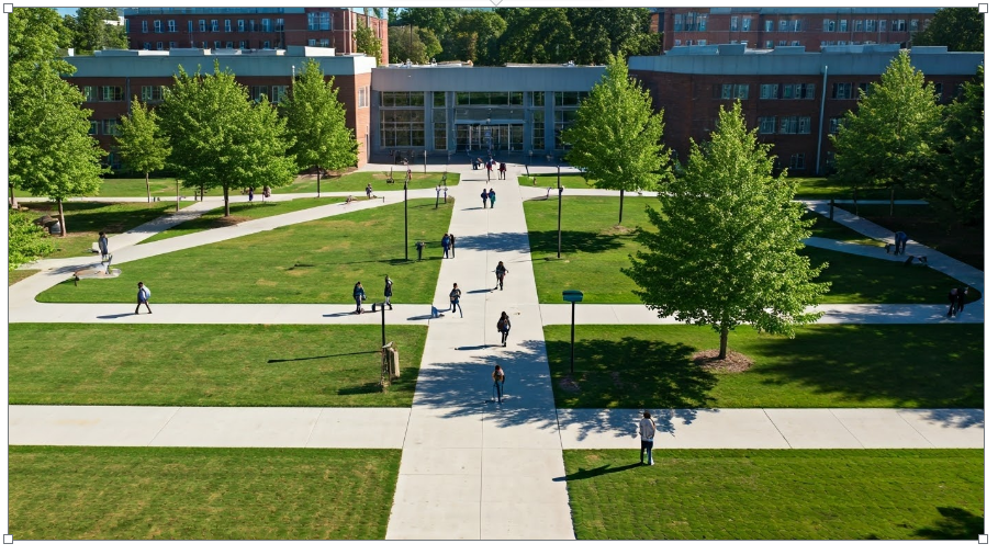 Aerial view of a university campus.